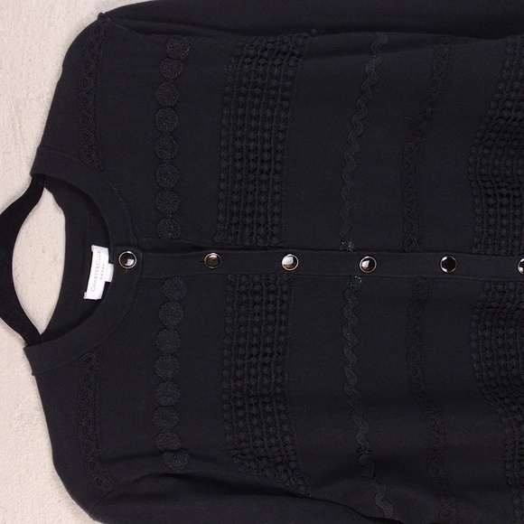 Charter Club Woman Black Crochet Textured Short Sleeve Button Up Cardigan Top - Picture 2 of 14